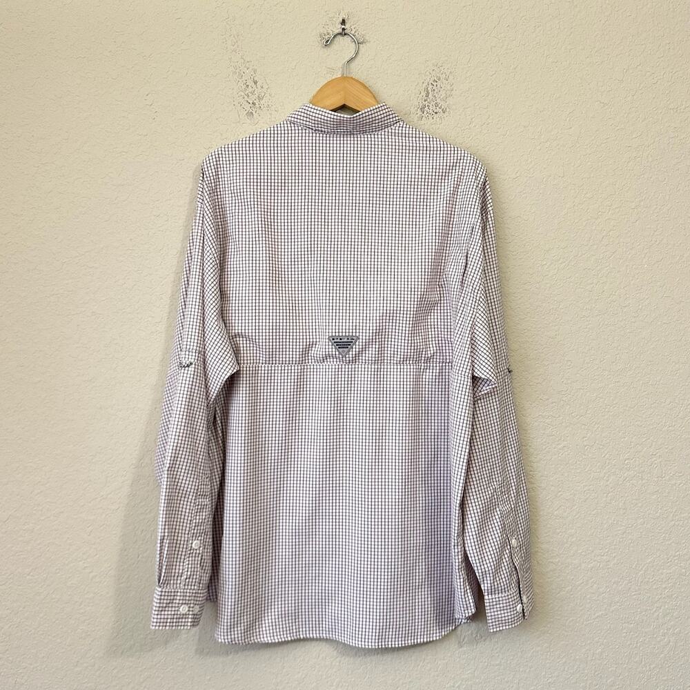 COLUMBIA PFG Super Tamiami Shirt White Burgundy Check Texas A&M Fishing - Picture 2 of 12